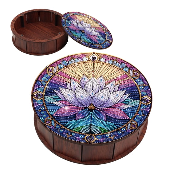 DIY Diamond Painting Kit Round Storage Box, Lotus Pattern Tray Decorative Craft, Desktop Item Storage, Multifunctional Creative Holiday Gift