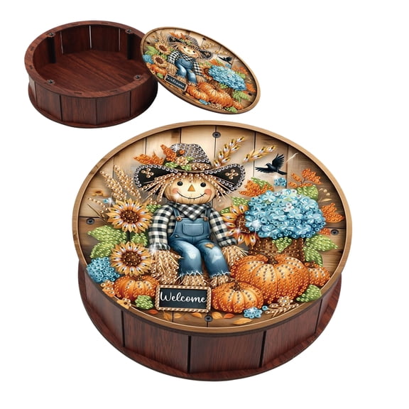DIY Diamond Painting Kit Round Storage Box, Pumpkin Halloween Pattern Tray Decorative Craft, Desktop Item Storage, Multifunctional Creative Holiday Gift
