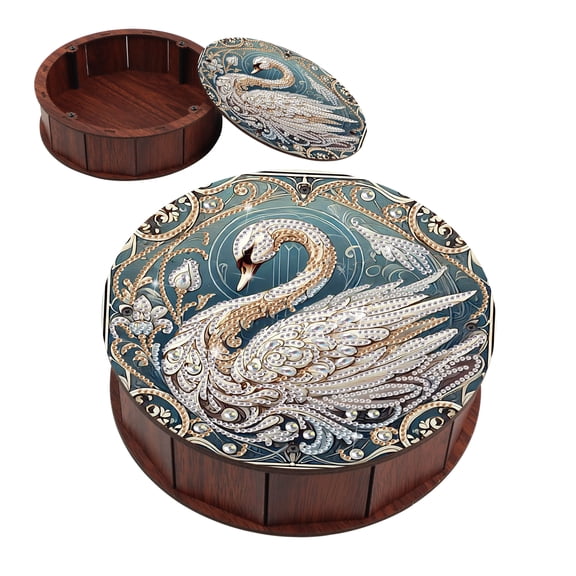 DIY Diamond Painting Kit Round Storage Box, Swan Pattern Tray Decorative Craft, Desktop Item Storage, Multifunctional Creative Holiday Gift