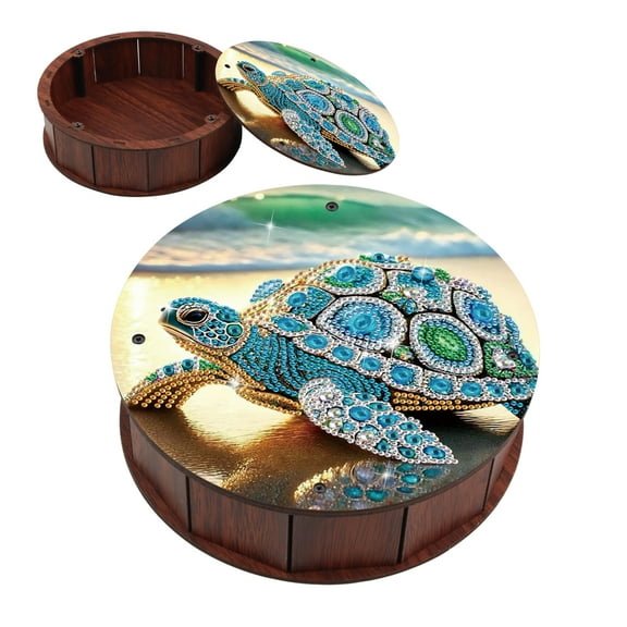 DIY Diamond Painting Kit Round Storage Box, Turtle Pattern Tray Decorative Craft, Desktop Item Storage, Multifunctional Creative Holiday Gift
