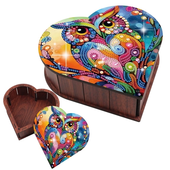 DIY Diamond Painting Kit Storage Box, Colourful Owl Creative Handmade Heart-Shaped Kit, Desktop Organiser, Festive Christmas Gift
