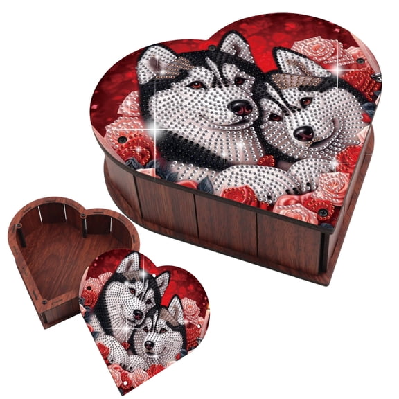 DIY Diamond Painting Kit Storage Box, Loving Dogs Diamond Decorative Craft Heart Shaped Kit, Desktop Item Storage, Multifunctional Creative Craft Gift