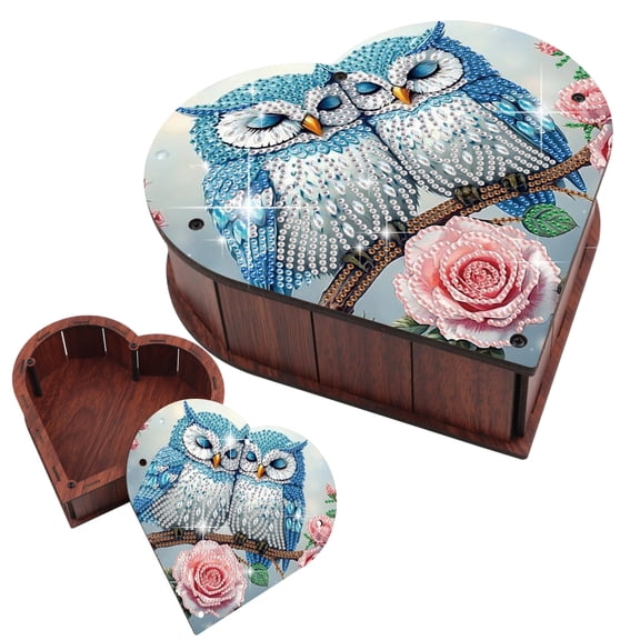 DIY Diamond Painting Kit Storage Box, Sleepy Owl Creative Handmade Heart-Shaped Set, Desktop Organiser, Festive Christmas Gift