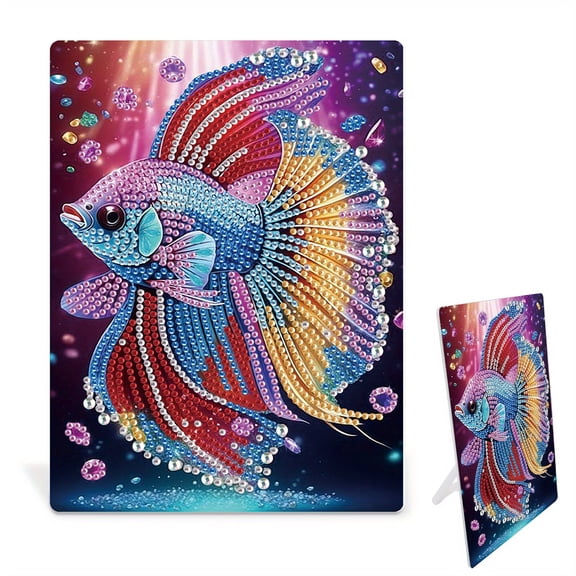 DIY Diamond Painting Kit with Stand Frame Beautiful Crucian Carp Creative Home Decor Desktop Ornament Decorative Picture Frame Beginner Craft Gift