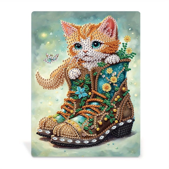 DIY Diamond Painting Kit with Stand Frame Cat Boots Creative Home Decor Desktop Ornament Decorative Photo Frame Beginner Craft Gift
