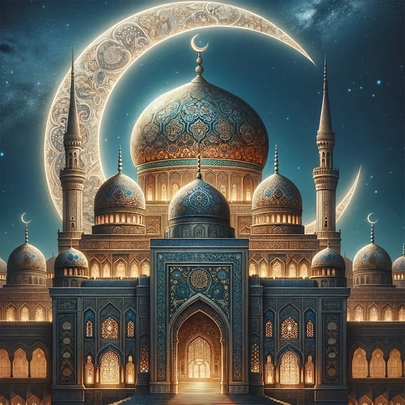 DIY Diamond Painting Kits for Adults Islamic Mosque Moonlight 5D Diamond Art Kits, Full Drill Diamond Painting Kits, Gem Arts and Crafts for Beginner Home Wall Decor