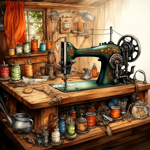 DIY Diamond Painting Kits for Adults Sewing Machine Design 5D Diamond Art Kits, Full Drill Diamond Painting Kits, Gem Arts and Crafts for Beginner Home Wall Decor