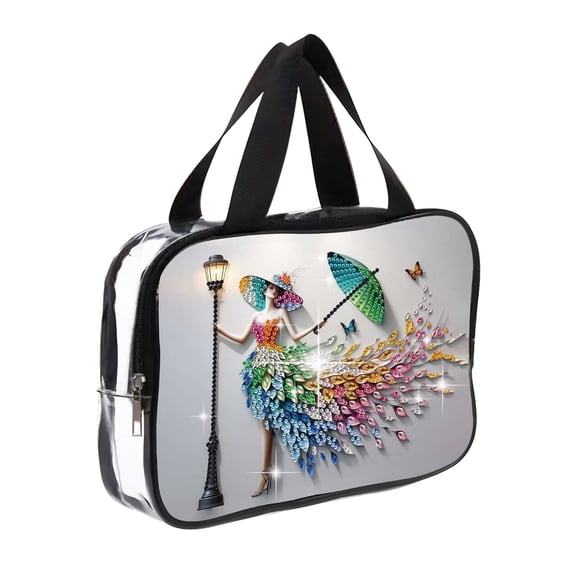 DIY Diamond Painting Makeup Bag Kit, Elegant Ladies' Pattern Zippered Sequin Makeup Storage Bag, Portable Travel Toiletry Bag, as a Handmade Creative Gift