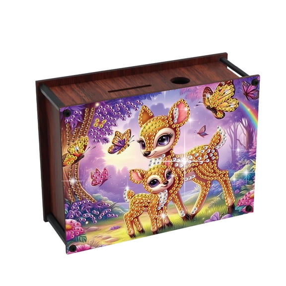 DIY Diamond Painting Money Box Kit, Forest Fawn 5D Handcrafted Artistic Coin Storage Jar, Birthday and Christmas Gift