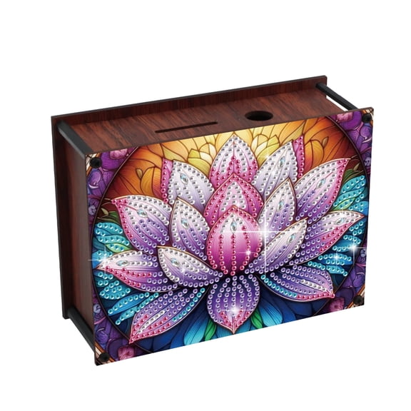 DIY Diamond Painting Money Box Kit, Lotus 5D Handcrafted Artistic Coin Storage Jar, Birthday and Christmas Gift