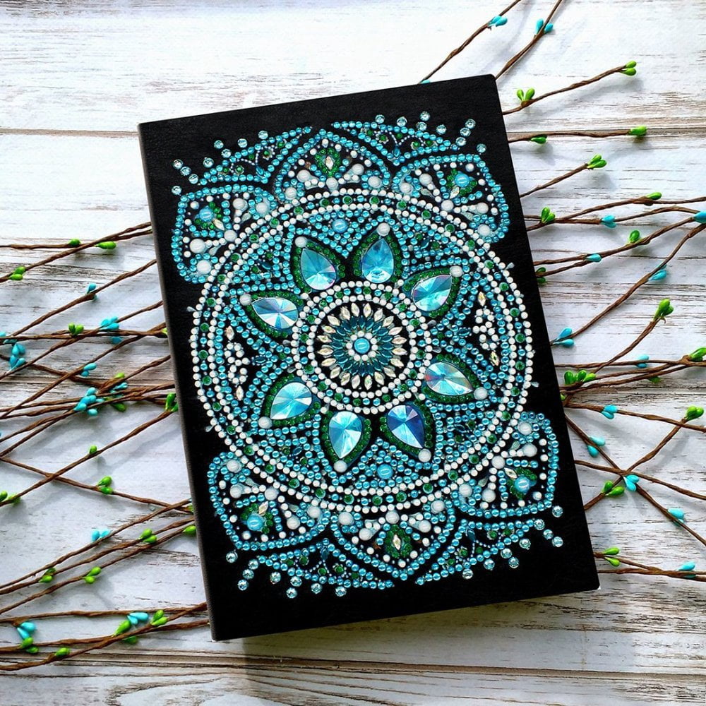 DIY Diamond Painting Notebook Kits Including Notebook Resin Rhinestones Diamond Sticky Pen Tray Plate and Glue Clay Flower Pattern 207x142x8mm 50 pages/book