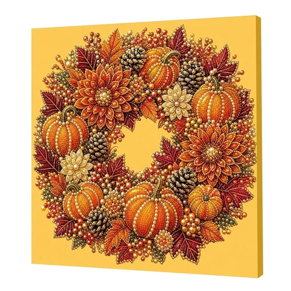 DIY Diamond Painting Pearl Art Kit, Autumn Wreath Pattern Partial Drill Craft Set for Tabletop Display Home Decor