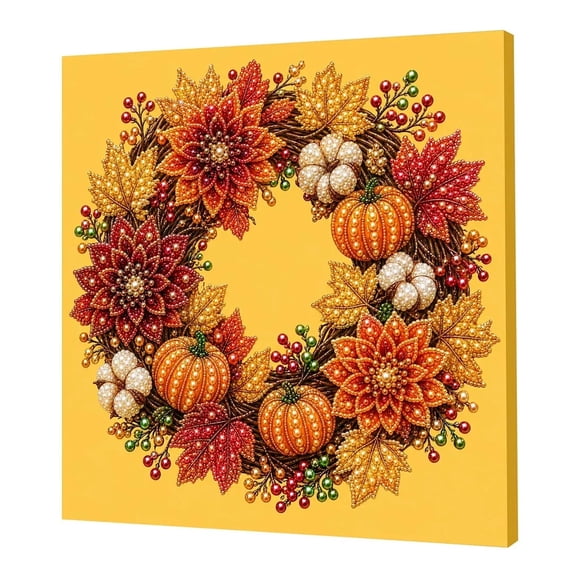 DIY Diamond Painting Pearl Art Kit, Autumn Wreath Pattern Partial Drill Craft Set for Tabletop Display Home Decor