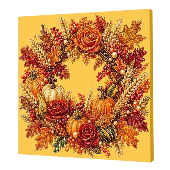 DIY Diamond Painting Pearl Art Kit, Autumn Wreath Pattern Partial Drill Craft Set for Tabletop Display Home Decor
