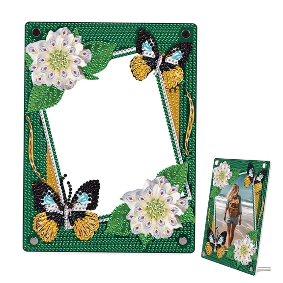 DIY Diamond Painting Picture Frame Kit Butterfly and White Flower Rhinestone Frame Craft Perfect for Home Decor, Office Desks, and Gifts