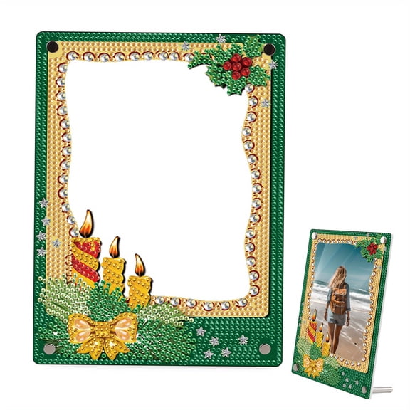 DIY Diamond Painting Picture Frame Kit Christmas Candle Rhinestone Frame Craft Perfect for Home Decor, Office Desks, and Gifts