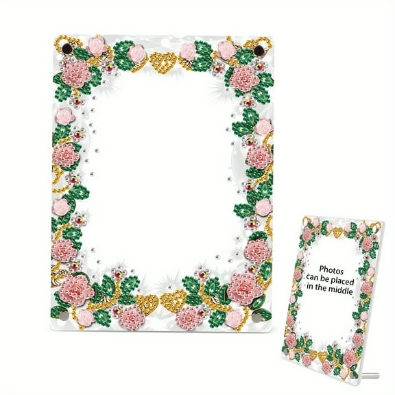 DIY Diamond Painting Picture Frame Kit Handcrafted Flower-Shaped Rhinestone Frame Perfect for Home Decor, Office Desks, and Gifts