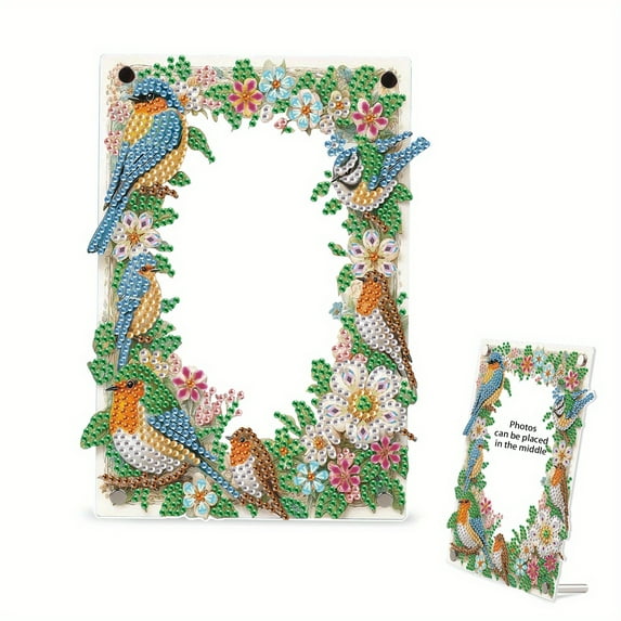 DIY Diamond Painting Picture Frame Kit Handcrafted Flower and Bird Shimmering Rhinestone Frame Perfect for Home Decor, Office Desks, and Gifts