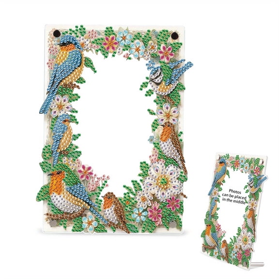 DIY Diamond Painting Picture Frame Kit Handcrafted Flower and Bird Shimmering Rhinestone Frame Perfect for Home Decor, Office Desks, and Gifts