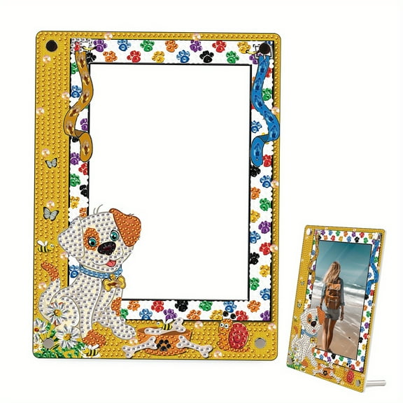 DIY Diamond Painting Picture Frame Kit Handcrafted Puppy Rhinestone Frame Perfect for Home Decor, Desk Accents, and Gifts