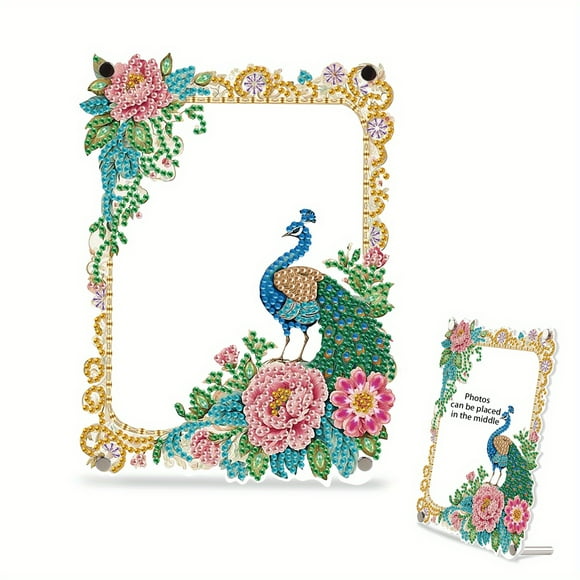 DIY Diamond Painting Picture Frame Kit Peacock Sparkling Rhinestone Frame Craft Perfect for Home Decor, Office Desks, and Gifts