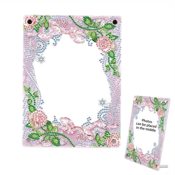 DIY Diamond Painting Picture Frame Kit Pink Rose Rhinestone Frame Handicraft Perfect for Home Decor, Office Desks, and Gifts