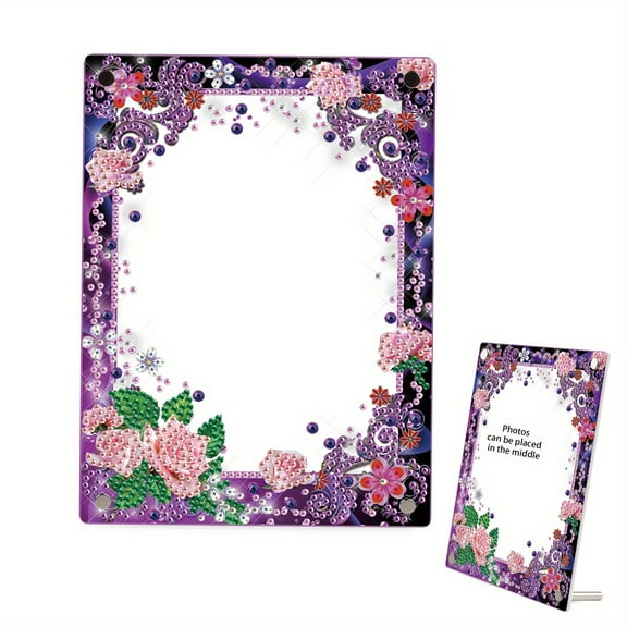 DIY Diamond Painting Picture Frame Kit Pink Rose Sparkling Rhinestone Frame Craft Perfect for Home Decor, Desk Accents, and Gifts