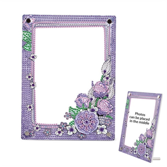 DIY Diamond Painting Picture Frame Kit Purple Flowers Sparkling Rhinestone Frame Handicraft Perfect for Home Decor, Office Desks, and Gifts