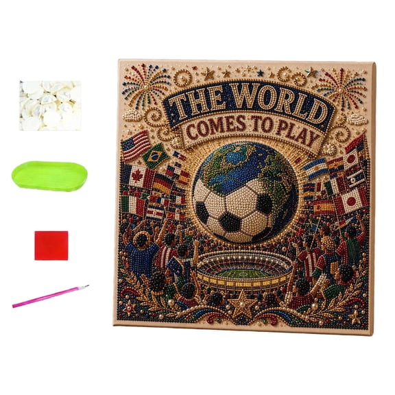 DIY Diamond Painting Tool Football Themed Pearl Bead Painting Kit 3D Rhinestone Wall Art Set with Drill Pen & Storage Tray Handmade Craft Project for Soccer Fans Game Day Gift