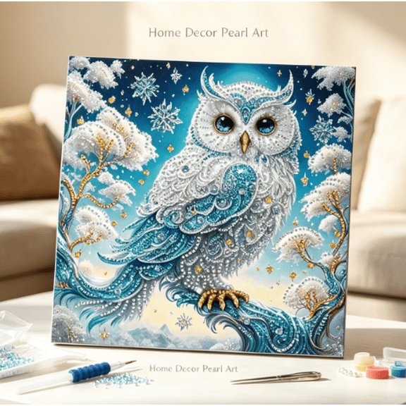 DIY Diamond Pearl Painting Kit, DIY Diamond Art for Adults, Crystal Animal Themed Diamond Art Supplies, Beginner‑Optimized Craft Kit, Home Wall Hanging Decor for Weekend Hobby (Owl)