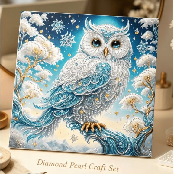 DIY Diamond Pearl Painting Kit, DIY Diamond Art for Adults, Winter Wildlife Irregular Diamond Painting Set, Stress‑Relief Hand‑Craft Kit, Indoor Wall Art for Casual Hobby (Owl)