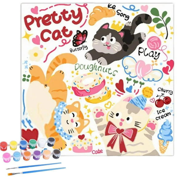 DIY Digital Oil Painting Kit 20x20cm Complete with Brushes & Paints