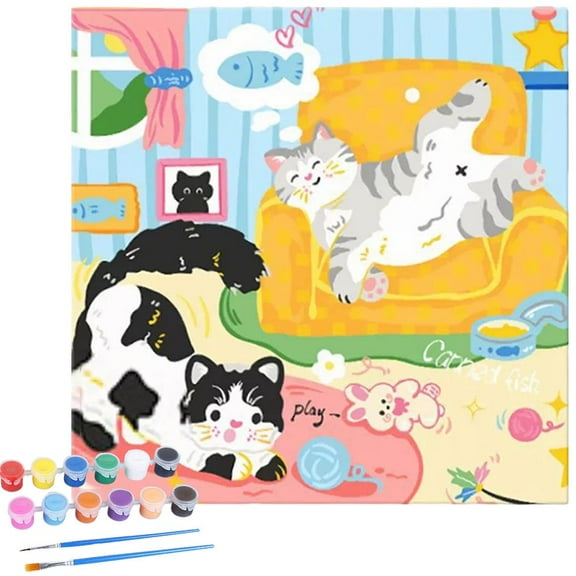 DIY Digital Oil Painting Kit 20x20cm Complete with Brushes & Paints