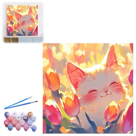 DIY Digital Oil Painting Kit with Frame & Brushes 20x20cm
