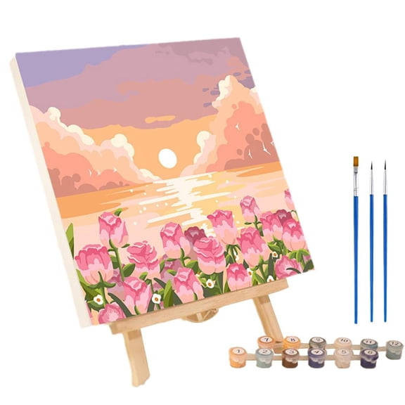 DIY Digital Oil Painting Kit with Wooden Frame, Complete Paint-By-Numbers Set for Kids, Adults, and Beginners, Style A