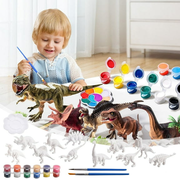 DIY Painting Kit | 12 Gypsum Dino Molds | White Paintable Figures | Creative Art Craft Supplies | Drawing Pigments & Pens Included | 11.5x6cm Each | 200g | Gift Set