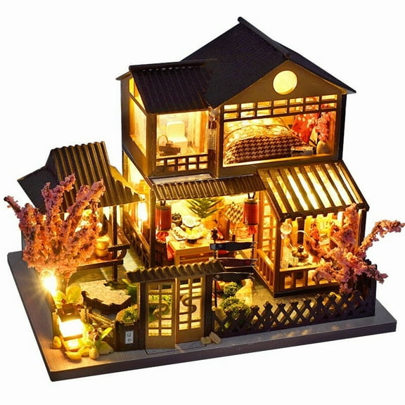 DIY Diorama Miniature Doll House Model Set, LED Lighting Mini Dollhouse Kit with Furniture,Wooden Villa Model Craft Model Set for Adults Birthday Gift/Home Decor for Family Friends