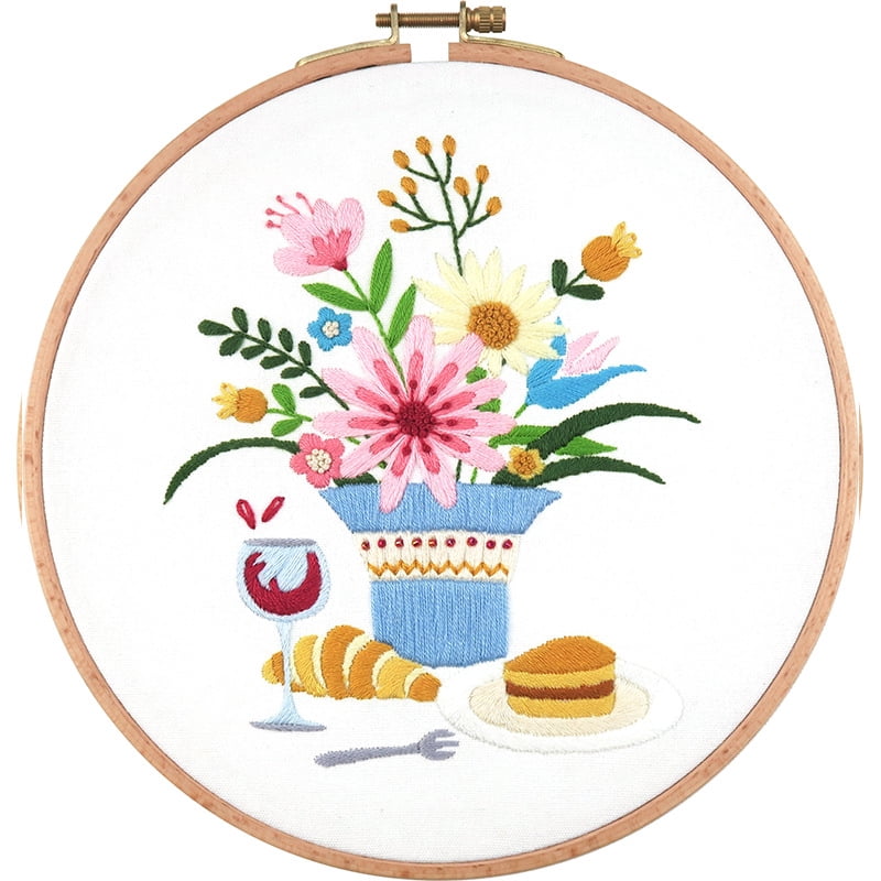DIY Display Decoration Embroidery Kit Including Embroidery Needles & Thread Cotton Fabric Flower Pattern 173x139mm