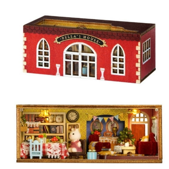 DIY Dollhouse Set With LED Lighting ,Miniature Wooden Town House with Furnitures ,Handmade Assembly Doll House Model Building Set Creative Gift Toys