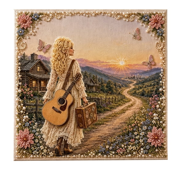 DIY Dolly Diamond Pearl Painting, Mountain Countryside Backdrop Rhinestone Pearl Bead Art, Handmade Gem Painting Wall Hanging Decor Gift for Fans