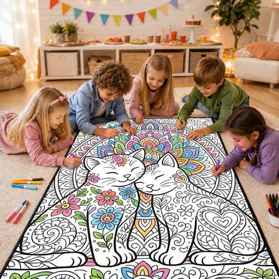 DIY Doodle Blanket Animal Themed Coloring Throw Blanket Washable Black Lines Blank Mat for Adults Kids Stress Relief Home Art Activity