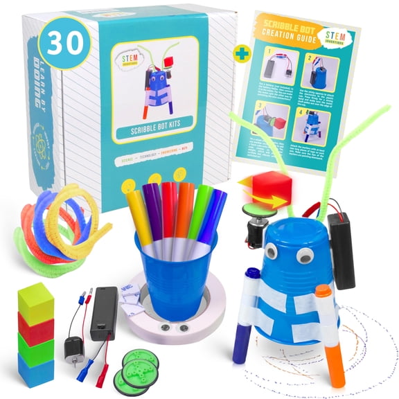 DIY Doodle Scribble Bot Kit – Bulk Pack of 30 Drawing Motorized Doodle Art Robot Projects for Kids - STEM & STEAM Classroom Robotics Activity, Ages 8 and up