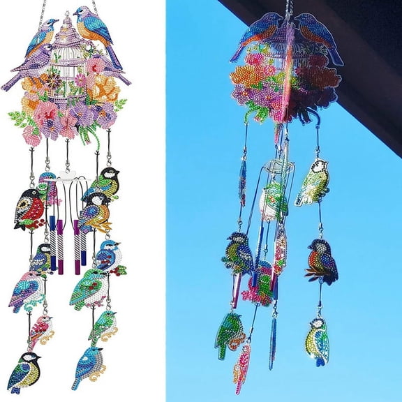DIY Dotted Diamond Art Painting Wind Chime Kit, Three-Dimensional Sun Catchers Diamonds Dot Paintings C