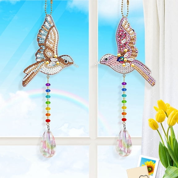 DIY Double-sided Animal Suncatcher Diamond Painting Kits Including Resin Rhinestones Pen Tray & Glue Clay Bird Pattern 290~295x90~95mm DIY