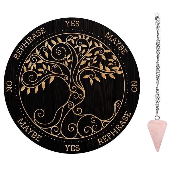 DIY Dowsing Divination Makign Kit Including PVC Plastic Pendulum Board 304 Stainless Steel Cable Chain Necklaces Cone/Spike/Pendulum Natural Rose Quartz Stone 200x4mm