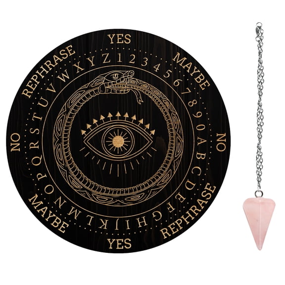 DIY Dowsing Divination Makign Kit Including PVC Plastic Pendulum Board Cone/Pendulum Natural Rose Quartz Stone Pendants Eye Pattern 200x4mm