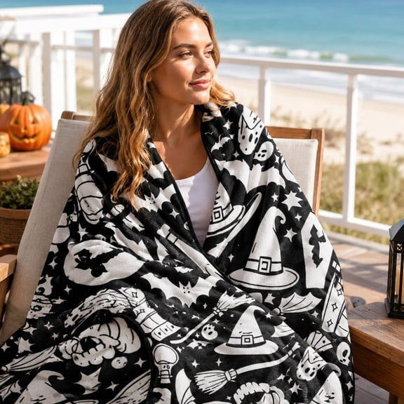 DIY Drawing Blanket for Kids and Adults 3.28 × 4.92Ft Large Size Washable Throw with Halloween Themed Print Suitable for Marker Use for Creative Projects