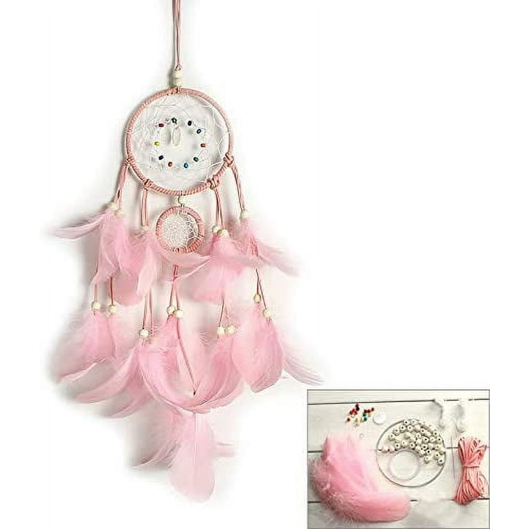 Leke DIY Dreamcatcher Accessories Kit, Fashion Crochet Feather Dream  Catcher Kit Hanging Decoration Wall Ornament, Pink 