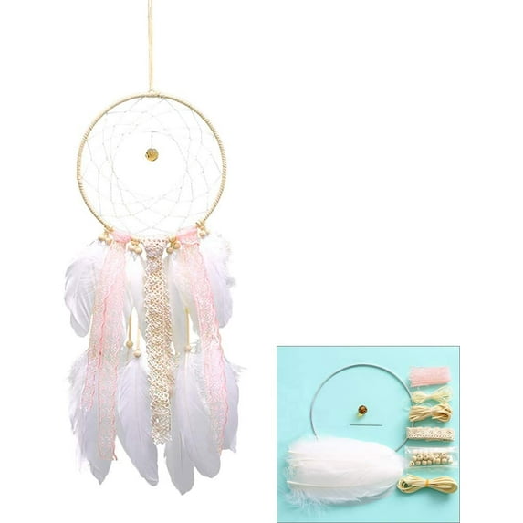 DIY Dream Catcher Making Kit, Macrame Dream Catcher Craft Supplies for Kids Bedroom Wall Decor Nursery Baby Room Hanging Wedding Ornaments Party Handmade Gift (Beige)