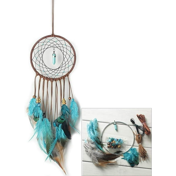 DIY Dream Catcher Making Kit, Macrame Dream Catcher Craft Supplies for Kids Bedroom Wall Decor Nursery Baby Room Hanging Wedding Ornaments Party Handmade Gift (Turquoise)